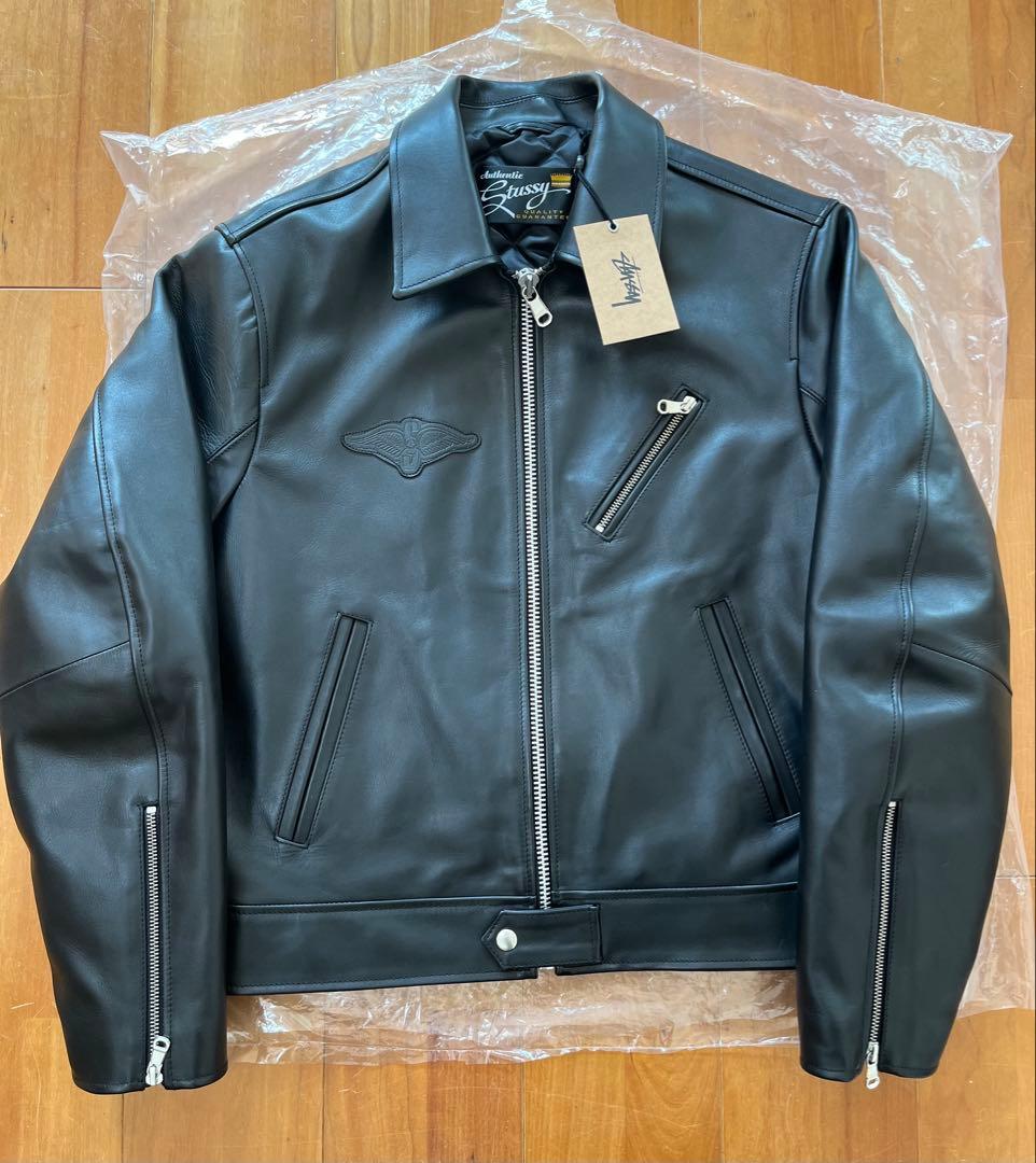 新品 黒M 25AW STUSSY BIKER JACKET LEATHER
