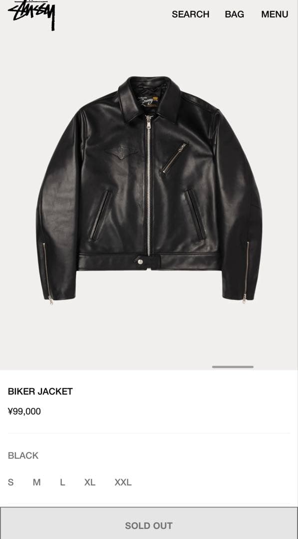 新品 黒M 25AW STUSSY BIKER JACKET LEATHER