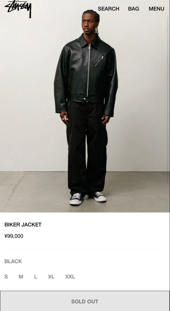 新品 黒M 25AW STUSSY BIKER JACKET LEATHER