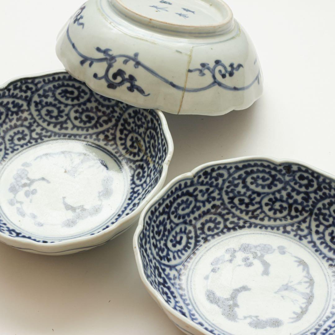 伊万里　古伊万里　江戸　後期　深皿　なます　皿　蛸唐草　3客セット