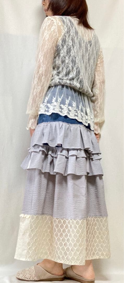 『お客』変形デザイン☆サルエルパンツ　アズノウアズ　デニムリメイクスカート