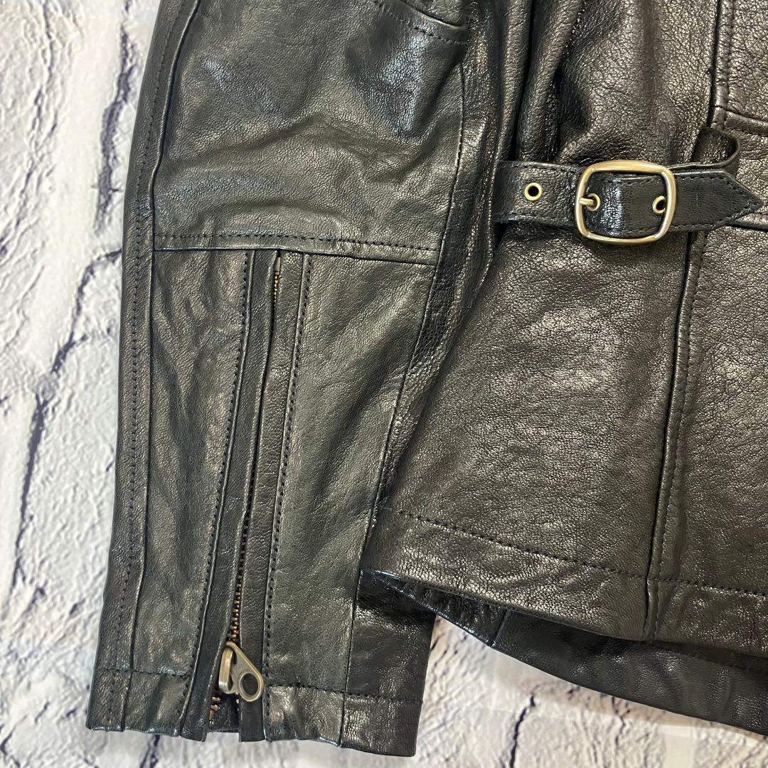 美品 AVIREX ライダース パッチカスタム ゴートレザージャケット 革ジャン