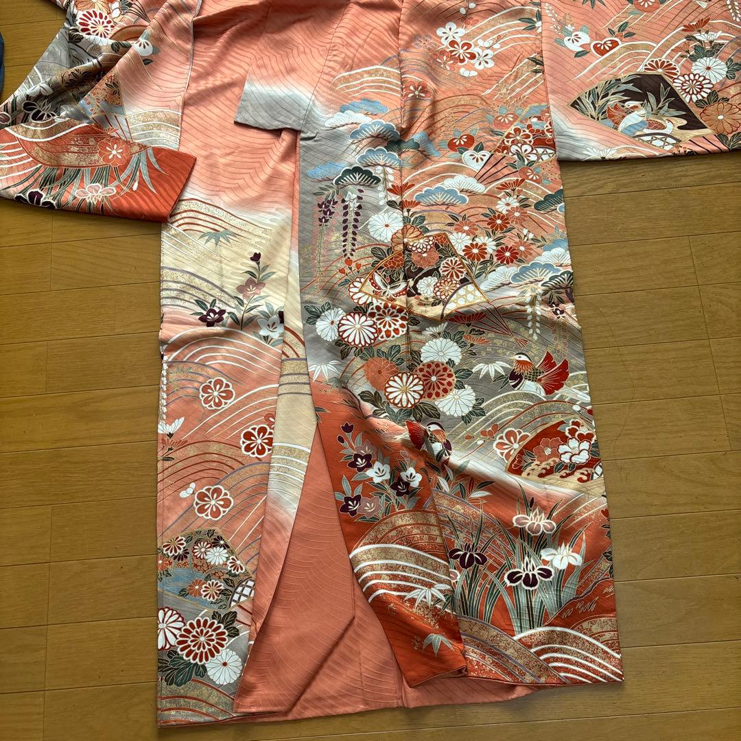 振袖　サーモンピンク　正絹 伊達襟付き