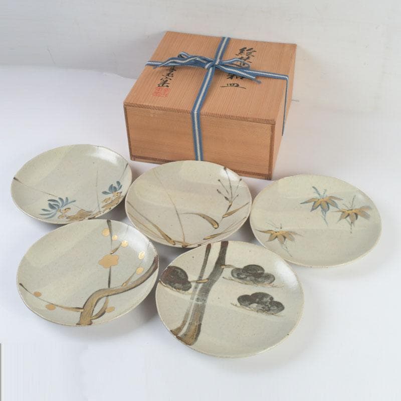 和食器　茶懐石　幸兵衛窯　絵変和皿　銘々皿　五客　共箱　N　9419