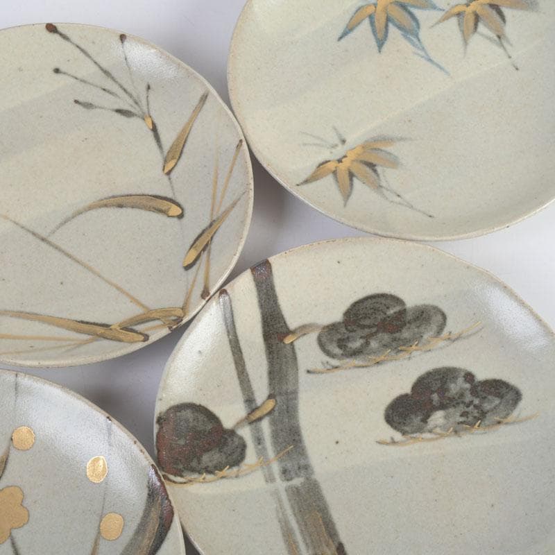 和食器　茶懐石　幸兵衛窯　絵変和皿　銘々皿　五客　共箱　N　9419