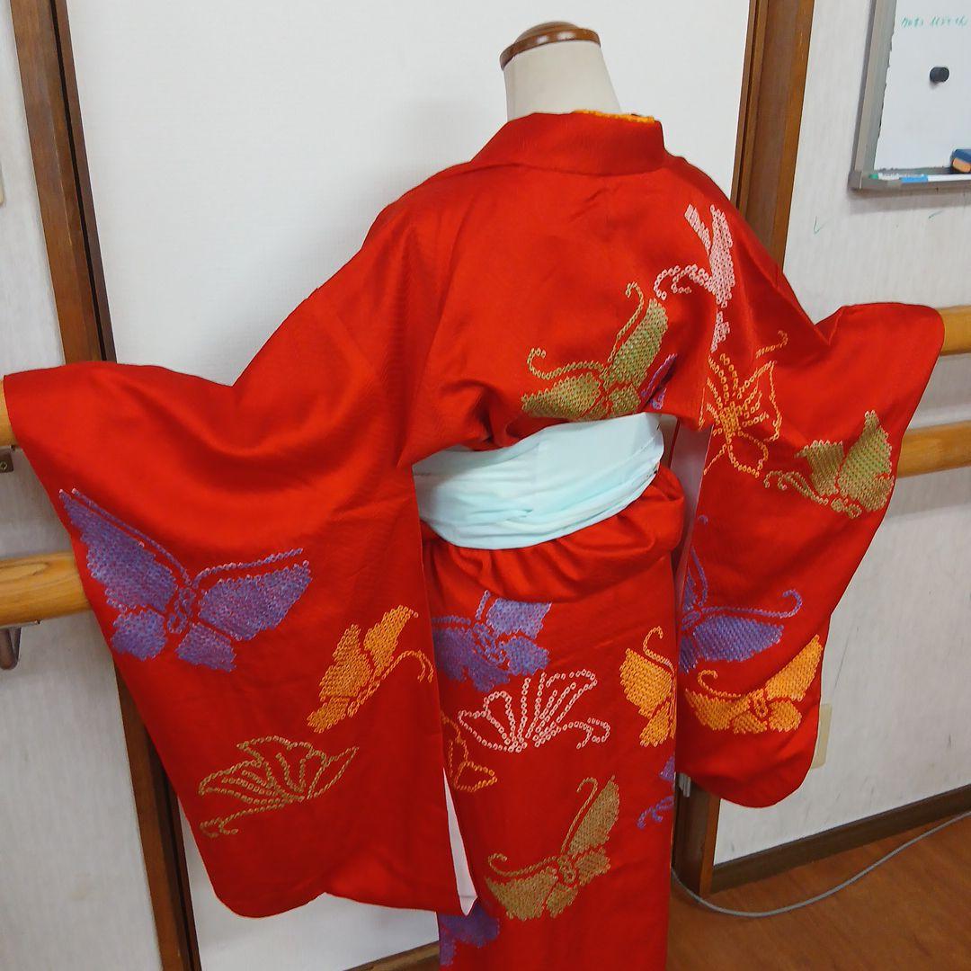 極上の逸品 正絹蝶々の絞り　七五三　七歳　ハーフ成人式　ほぼ未使用