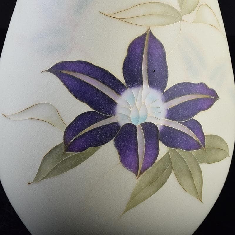 七宝焼　服部喜久作　花文　花瓶　唐木台付　共箱　V　R9527