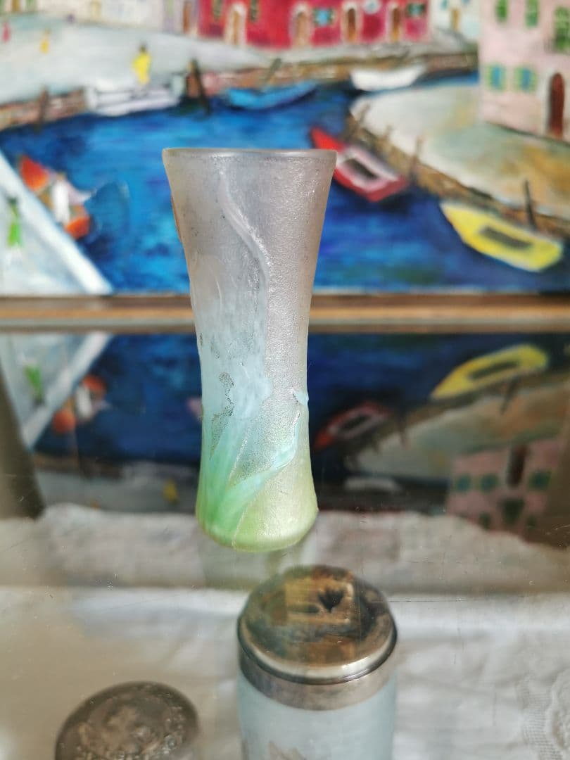 アンティーク ドームナンシー アイリス紋花器 オパールセント パートドヴェール