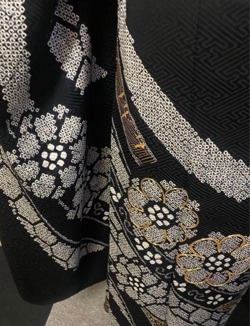 振袖フルセット　総絞り　黒　金　シルバー　成人式　豪華振袖　振袖6点セット　正絹