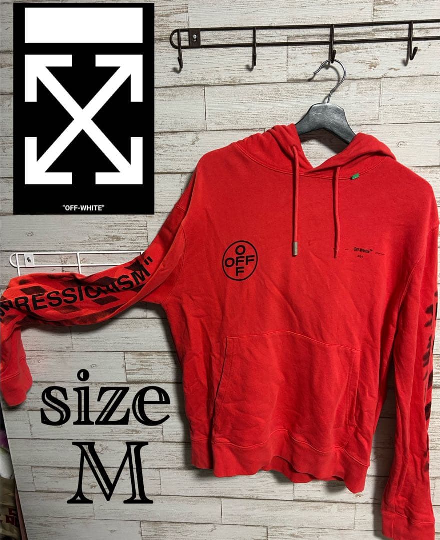 OFF-WHITE レッド パーカー Mサイズ