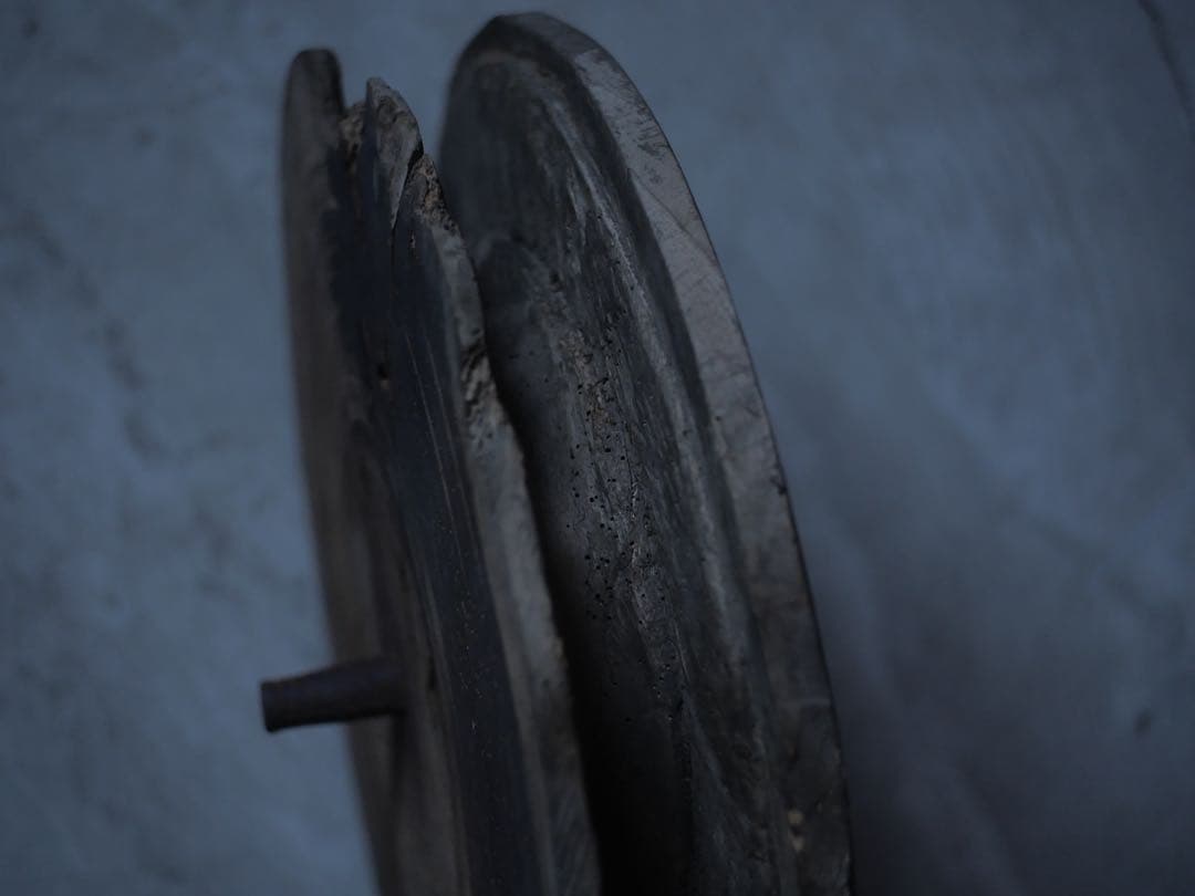 滑車　オブジェ　ケヤキ　民藝　アート　古家具　古道具　アンティーク　昭和レトロ