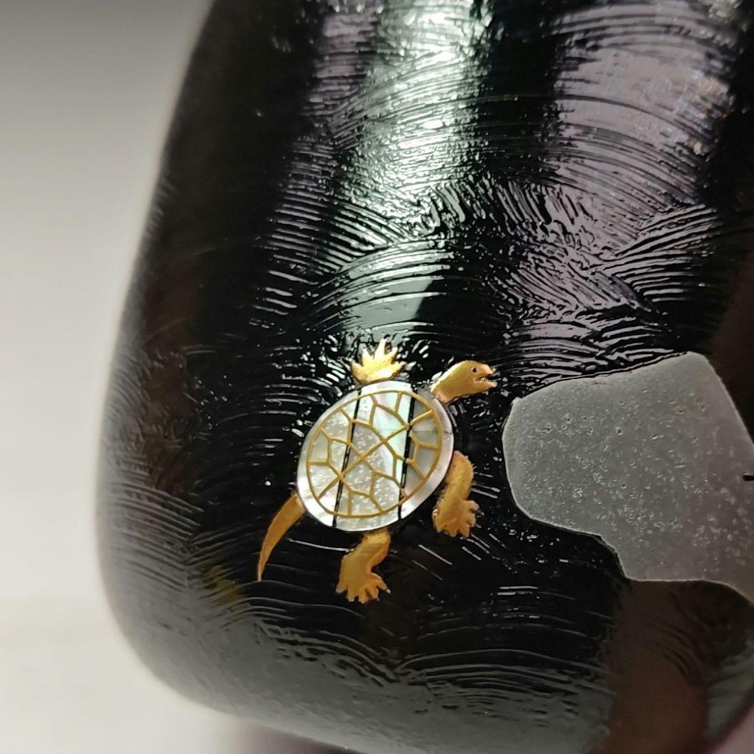 イ439 棗『吉田宗利』『波塗蓬莱山　大棗　共箱』鶴亀　螺鈿金蒔絵漆塗　茶道具