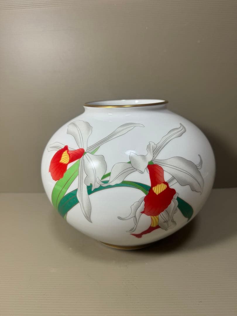 2151 香蘭社　カトレア　花瓶　金彩　未使用