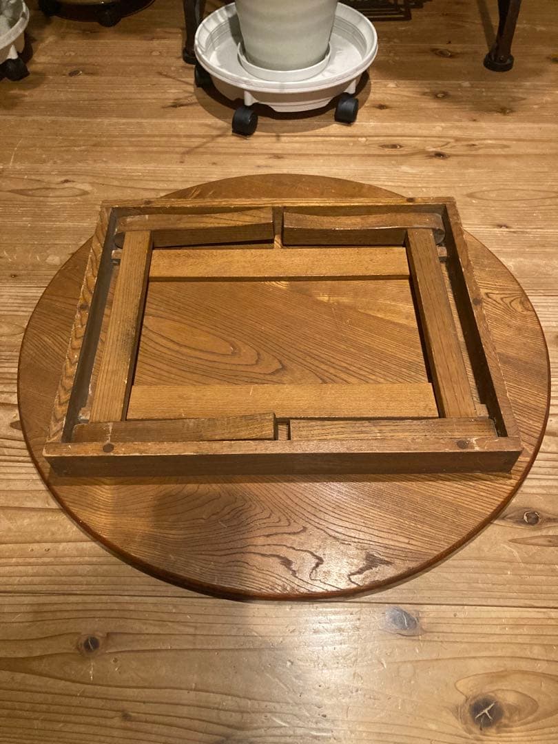 昭和レトロ　古い木製丸ローテーブル　折畳丸ちゃぶ台19直径580