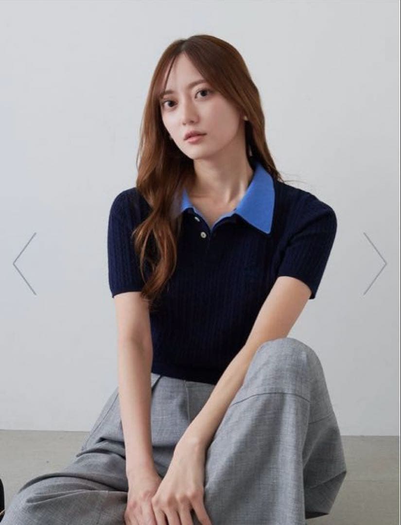 SNIDEL ワンポイントレイヤードポロニットプルオーバー