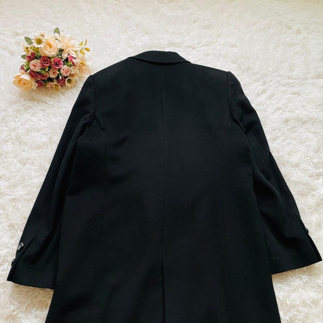 カシミヤ100％ ロングコート 黒 ダブル 前開き 9号 上品 シンプル