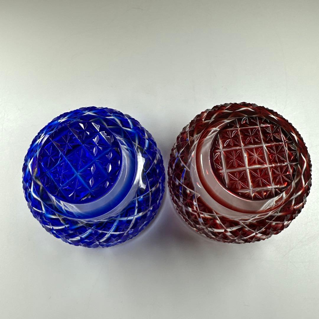 薩摩切子　島津被せガラス鉢2客　共箱　口径8㎝東Y7-0418☆1Fトコル