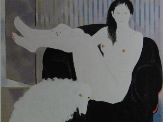 室井東志生、「室内」、希少な画集より、 新品高級額装付、日本人画家