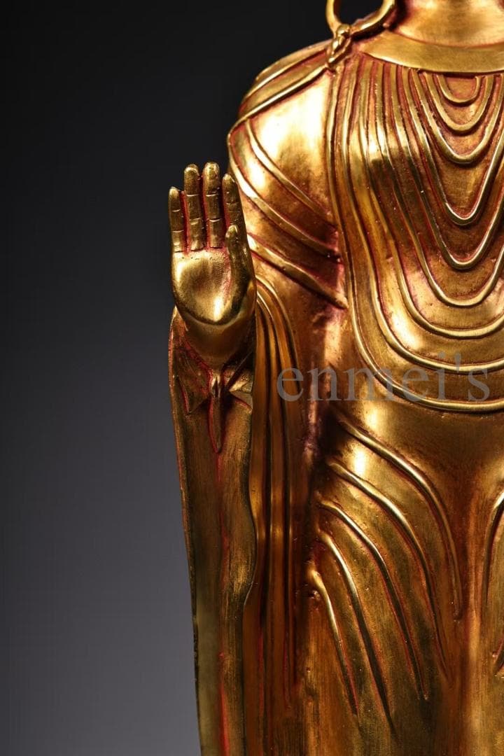 中国古美術・純銅製・鎏金仏像・北魏様式仏像／立像・仏教美術・高浮彫・風水置物