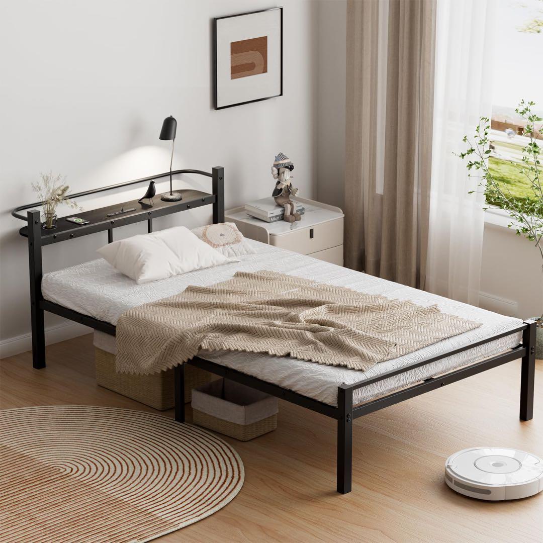 ベッドフレーム シングル ベッド 宮棚 2口コンセント USB&Type-C