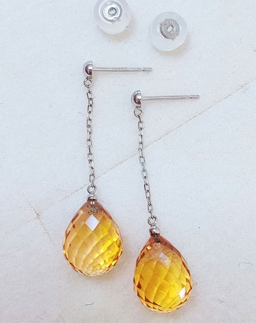 新作 未使用品 pt900 大粒 天然シトリン ロング ピアス