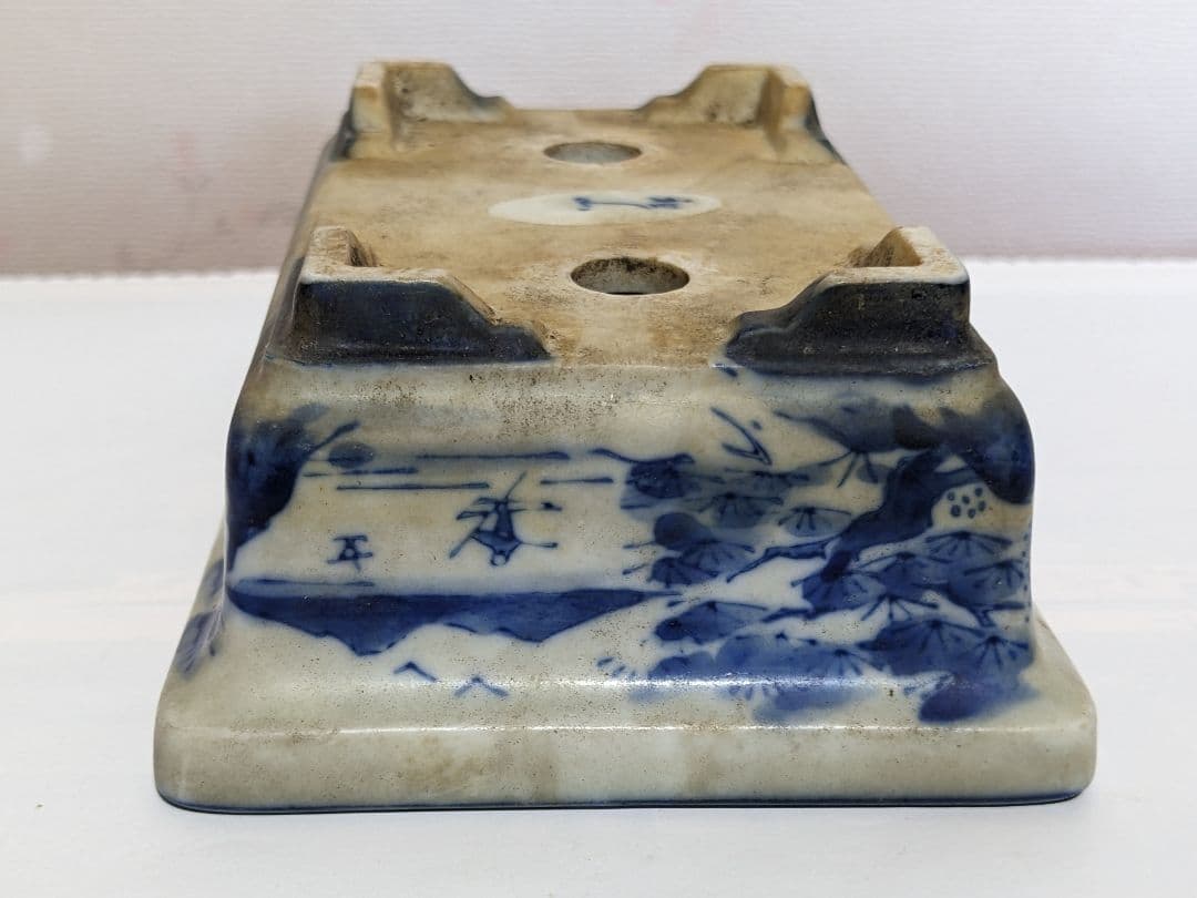 ♦染付山水図 長方角鉢 小品盆栽鉢 ミニ盆栽鉢 作家物 美術品 工芸品 骨董品