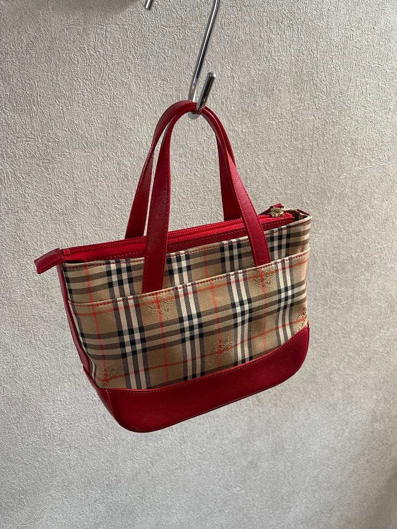 バーバリー ノバチェック ハンドバッグ ミニ レッド
