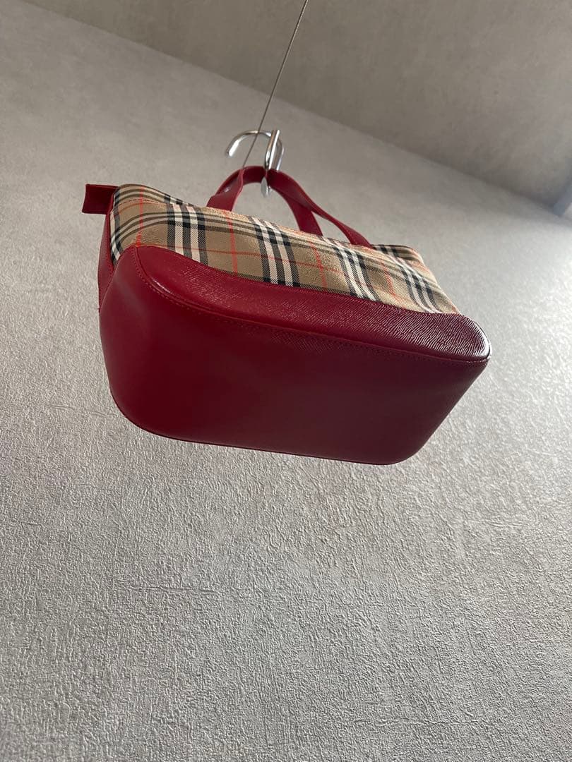 バーバリー ノバチェック ハンドバッグ ミニ レッド