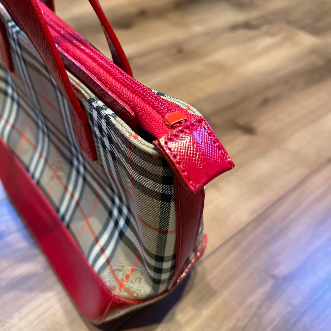 バーバリー ノバチェック ハンドバッグ ミニ レッド