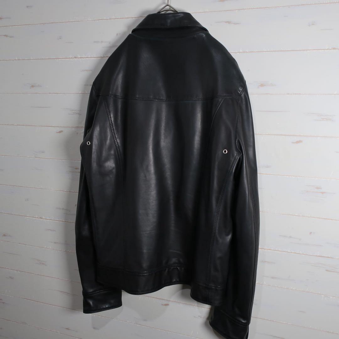 Delan シングル ライダース レザー ジャケット 襟付き Sサイズ 黒上質.