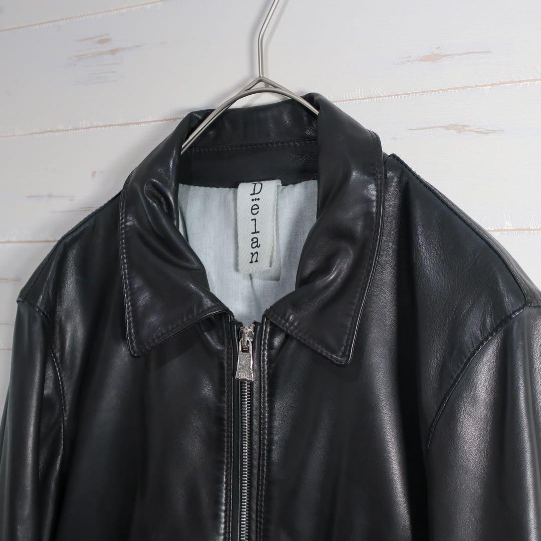 Delan シングル ライダース レザー ジャケット 襟付き Sサイズ 黒上質.