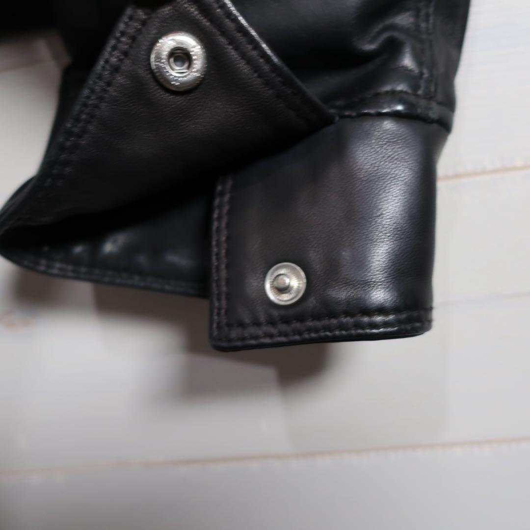 Delan シングル ライダース レザー ジャケット 襟付き Sサイズ 黒上質.