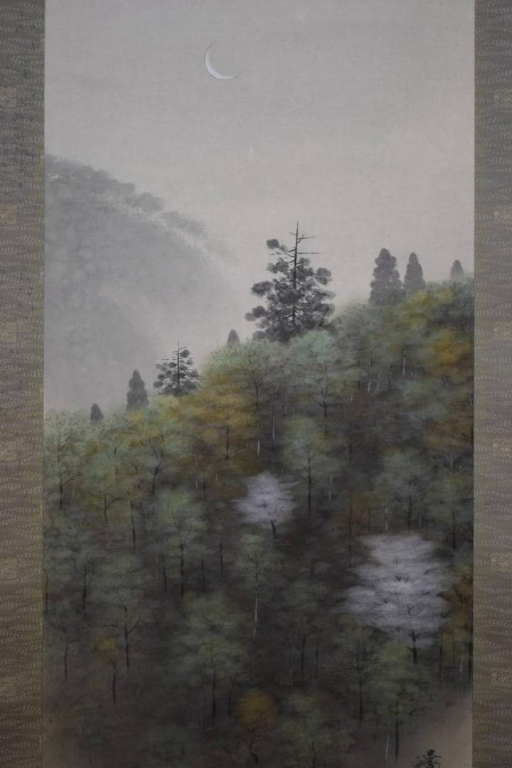 不詳/作者不詳/残月春景山水図/桐共箱二重箱付/布袋屋掛軸HE-593