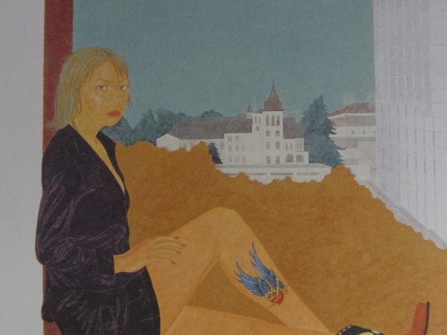 杉山律夫、【アンニュイ・赤坂】、希少な額装用画集より、新品額装付、状態良好