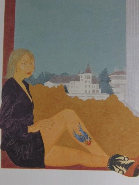 杉山律夫、【アンニュイ・赤坂】、希少な額装用画集より、新品額装付、状態良好