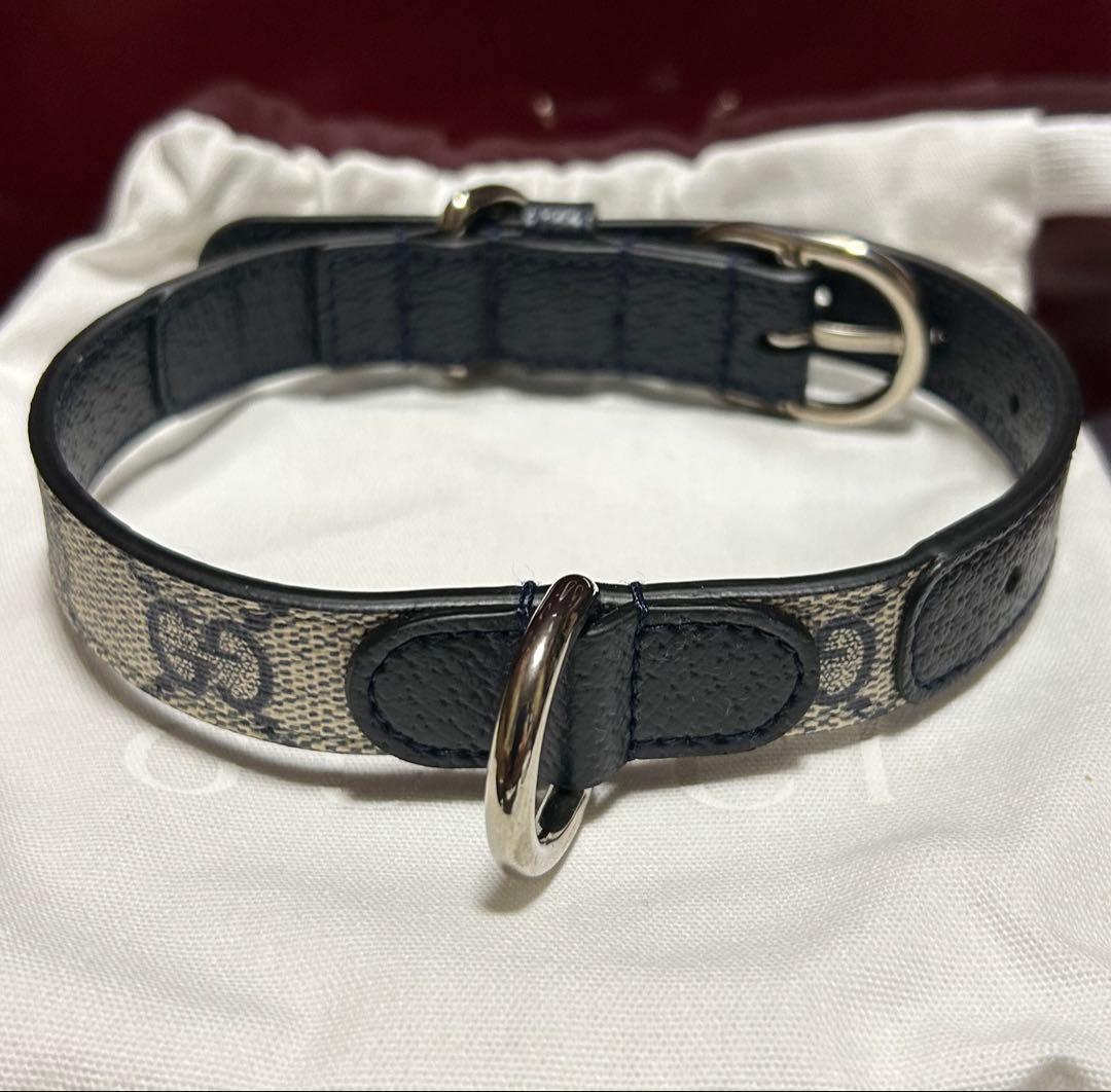 新品 GUCCI グッチ エクストラスモール ペット 首輪 S ベージュブルー