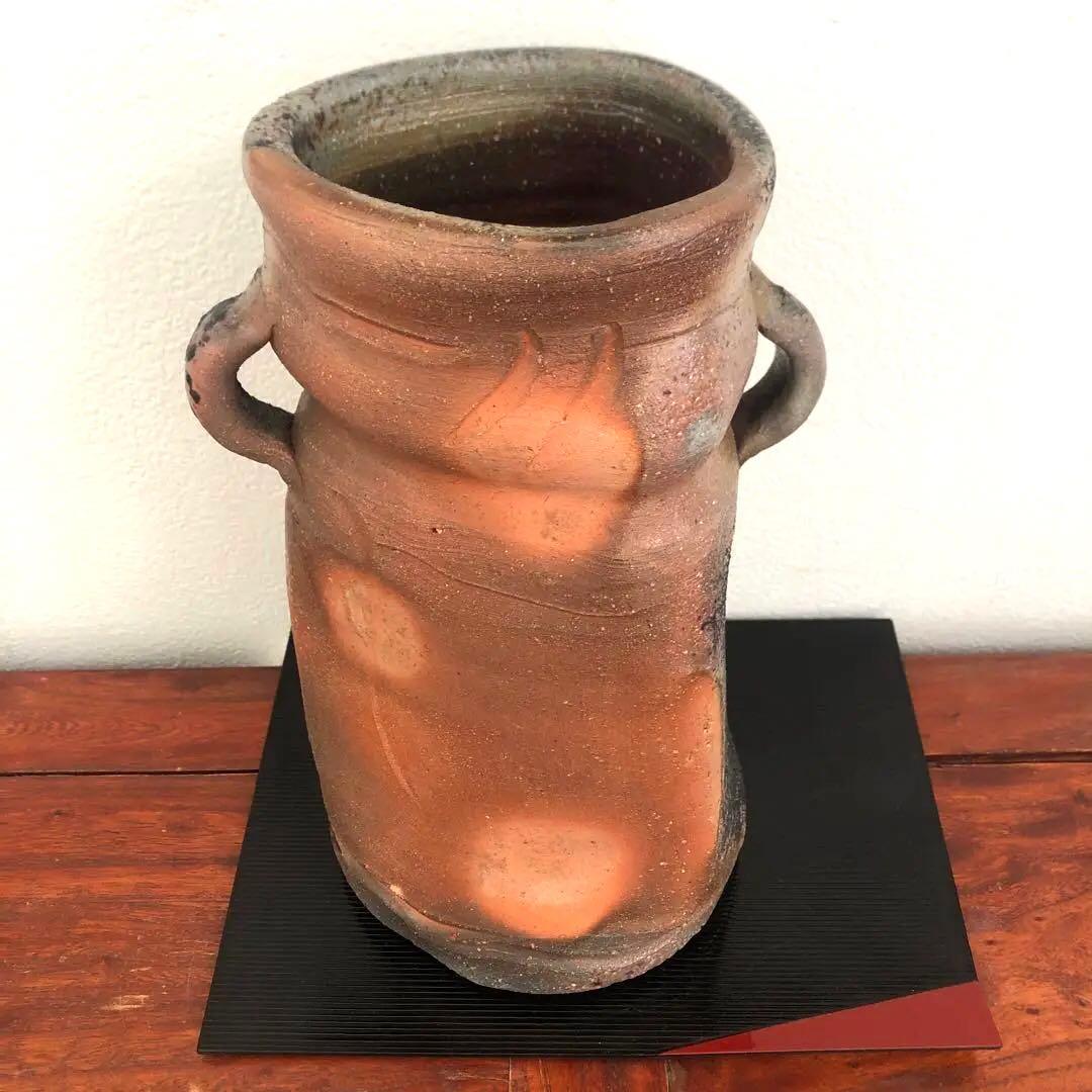 備前焼　柴岡守　花入　花瓶　フラワーベース　箱　布　壺