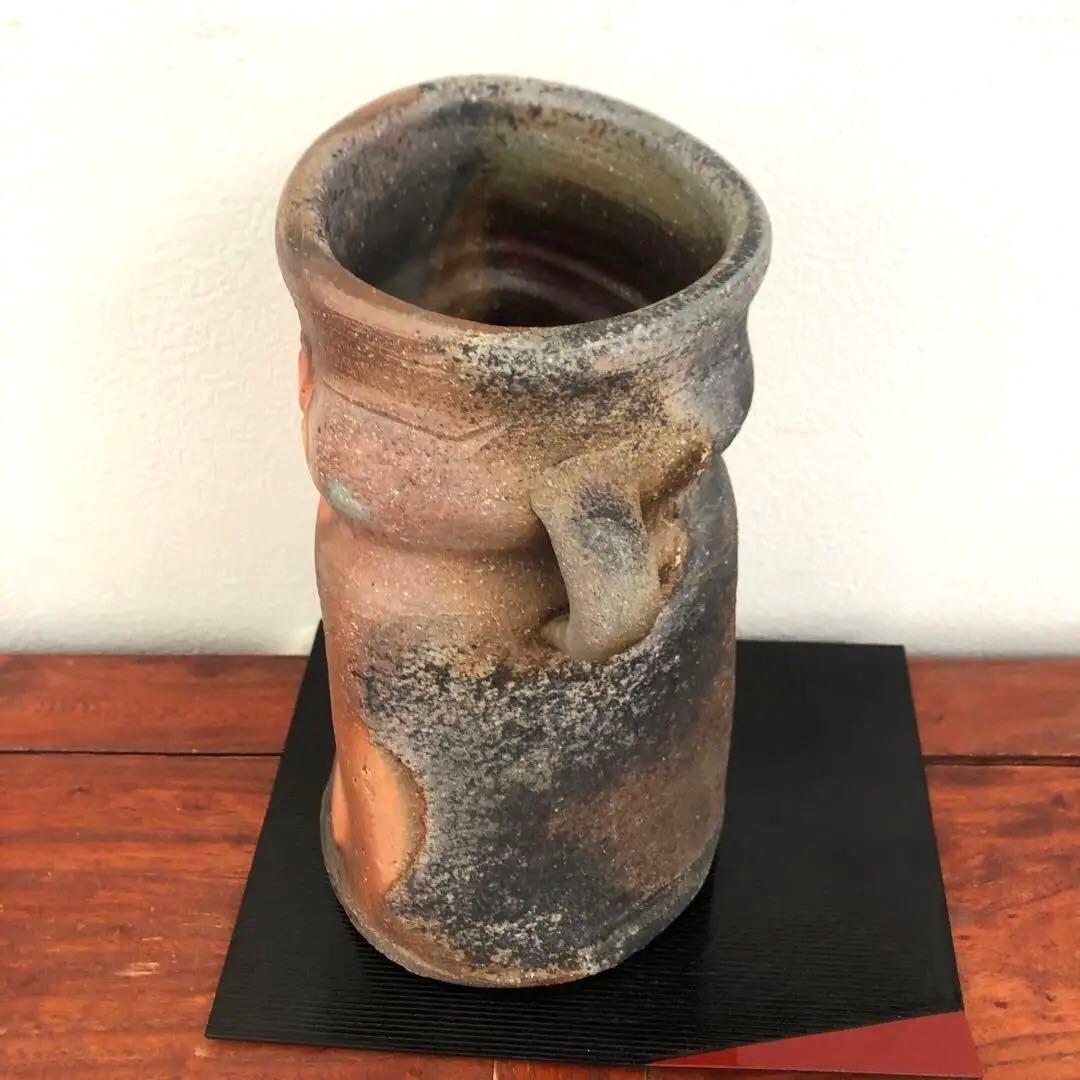 備前焼　柴岡守　花入　花瓶　フラワーベース　箱　布　壺