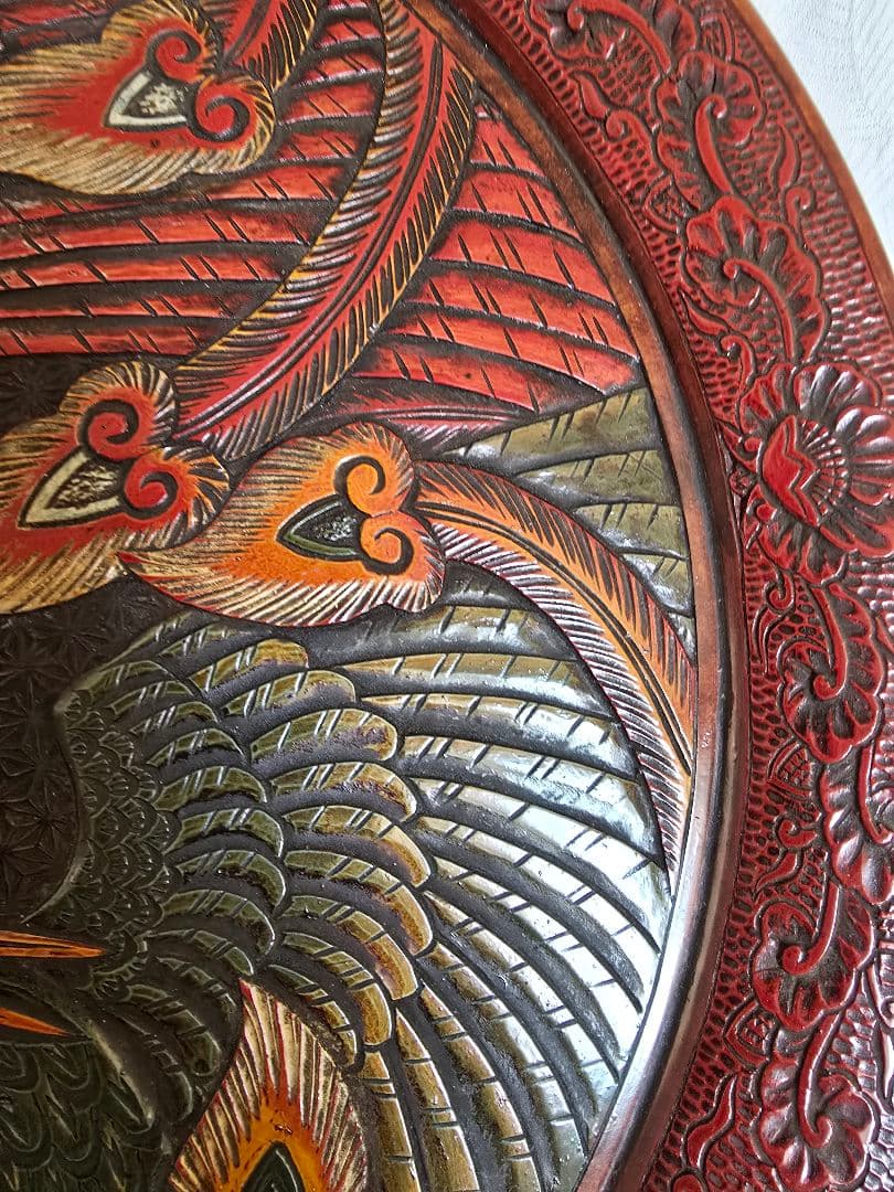 木製 鳳凰彫刻 盆 直径約42センチ