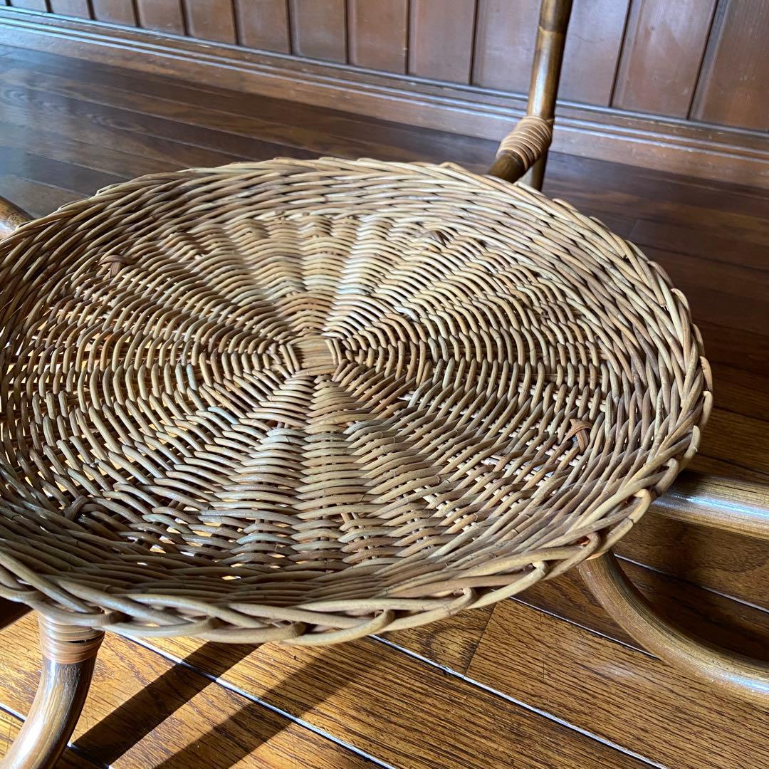 オールドラタン　サイドテーブル　ガラステーブル　籐家具　アンティーク家具