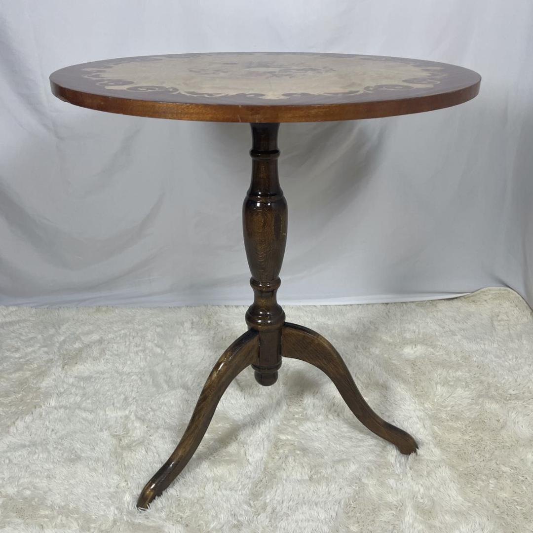 アンティークテーブル　象嵌細工 レトロ　サイドテーブル　丸　ヴィンテージ