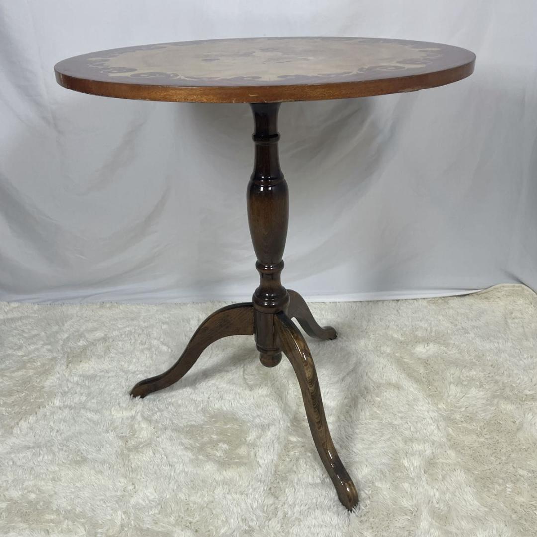 アンティークテーブル　象嵌細工 レトロ　サイドテーブル　丸　ヴィンテージ