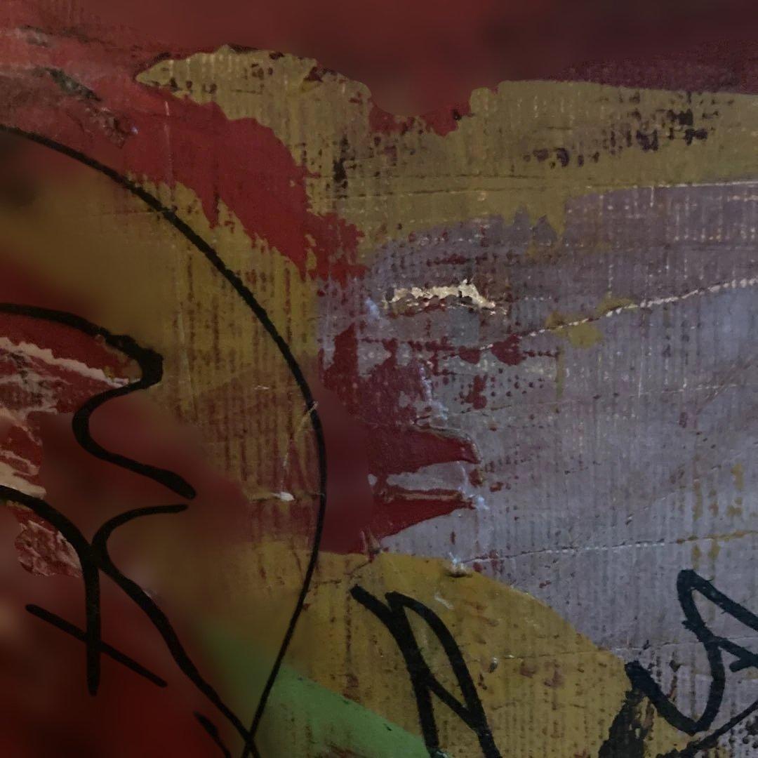 【絵画】50号 無題 花の絵 (アクリル絵具 蝋 油性マーカー) 極彩色