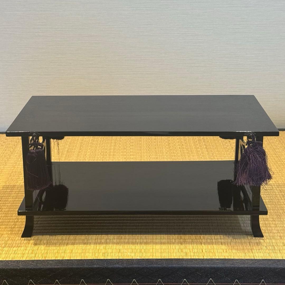 塗師 喜斎 作 蝋色 冠卓 房飾 共箱 木製漆器 花台 二段