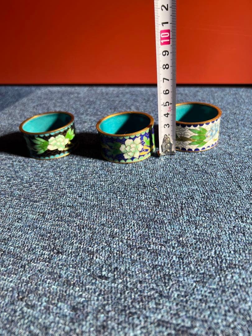 1487 中国　景泰藍　七宝　琺瑯　蓋置　3客　時代物