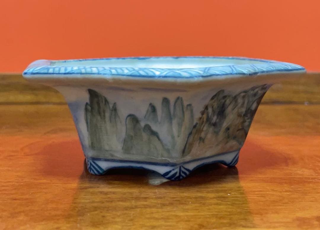 【希少】祥石　盆栽鉢　風景画　烙印　盆栽鉢　ミニ盆栽　盆栽　鉢　盆栽小鉢