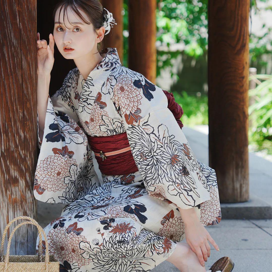 utatane ブラウンの菊づくし 浴衣・帯・下駄セット 即購入可◎早い者勝ち!