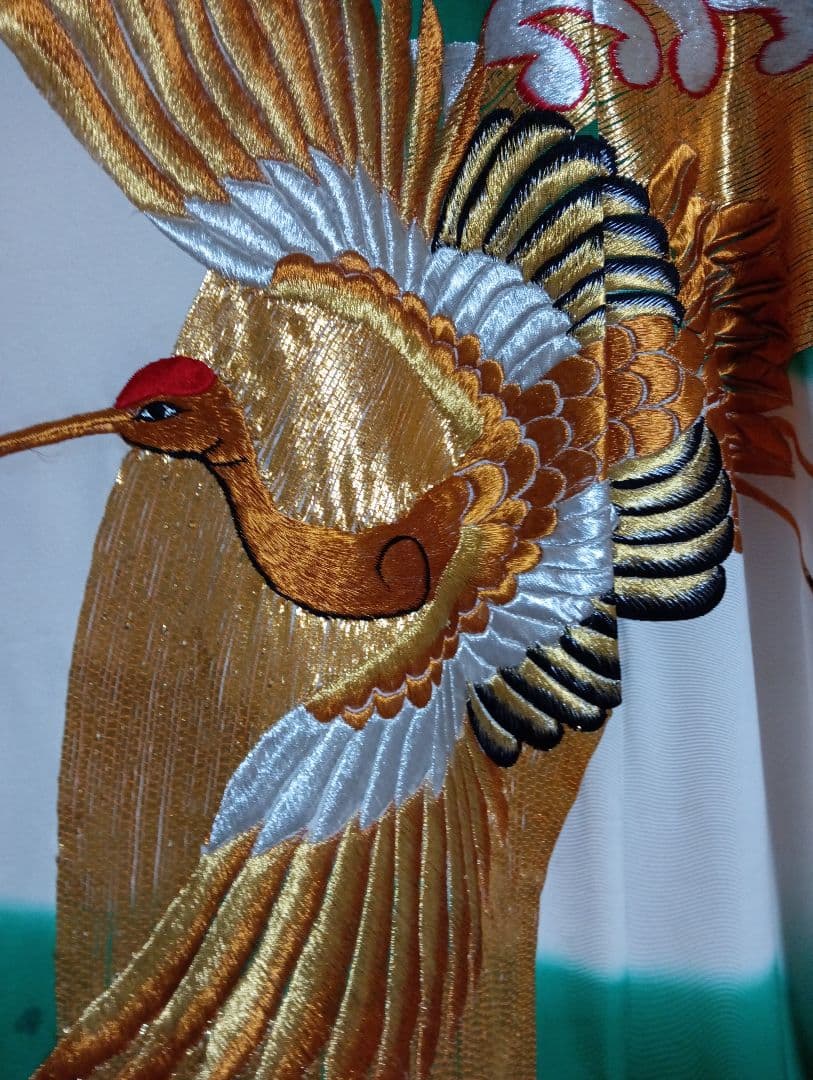 海外コレクター向きＪAＰAＮジャパン日本女性用特大雅金襴豪華刺繍鶴絵図柄和装着物