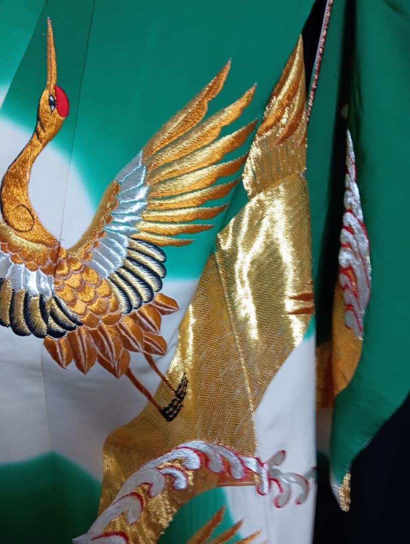 海外コレクター向きＪAＰAＮジャパン日本女性用特大雅金襴豪華刺繍鶴絵図柄和装着物