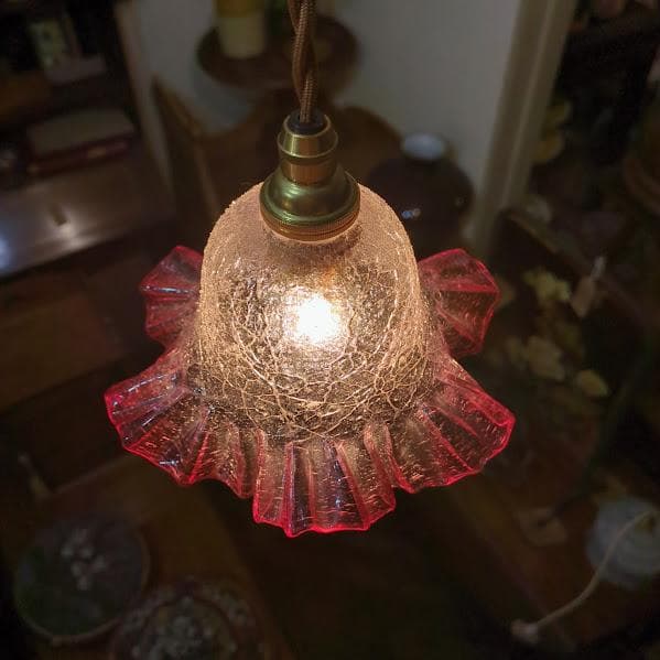 フランスアンティーク　クランベリーシェード ペンダントライト　照明